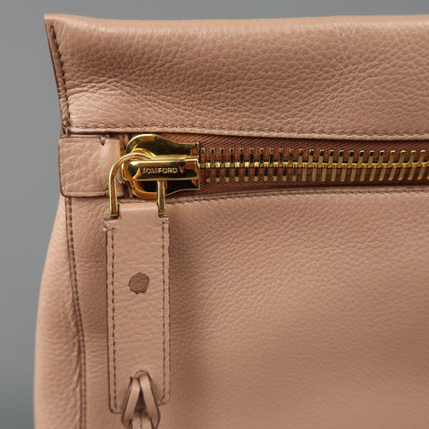 TOM FORD Nude Textured Leather Gold Padlock ALIX Clutch Handbag