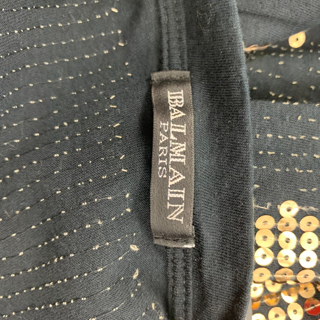 BALMAIN Size M Black Gold Sequined Crew-Neck Pullover