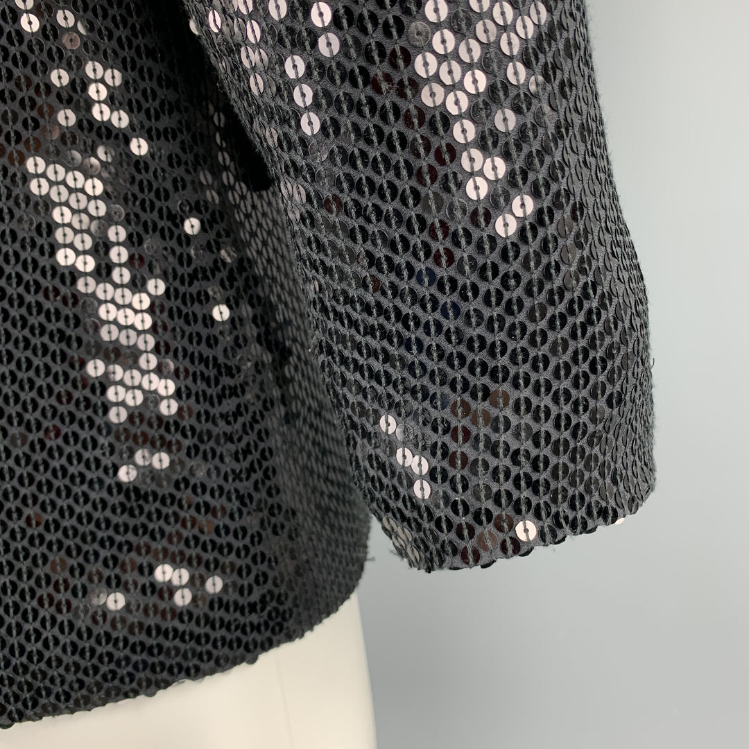 CUSTOM MADE Size XS Black Sequined Shawl Collar Silk Hook & Eye Sport Coat
