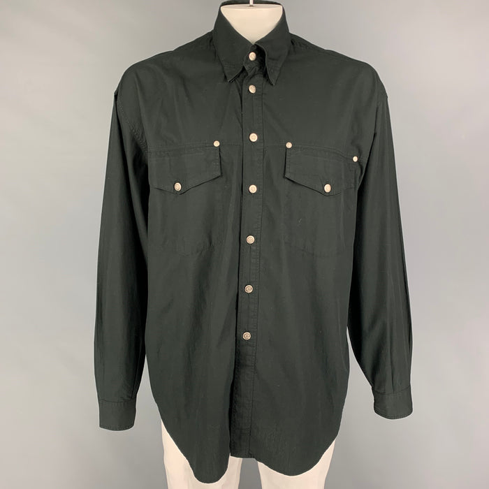 Vintage VERSACE JEANS COUTURE Size XXL Black Cotton Button Down Long Sleeve Shirt