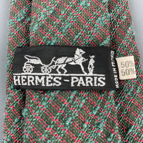 HERMES Textured Olive Silk / Wool Tie