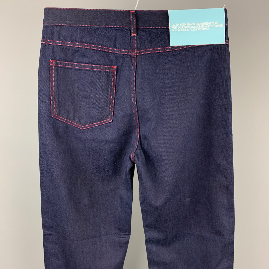 CALVIN KLEIN 205W39NYC by RAF SIMONS Size 32 Navy Contrast Stitch Cotton Zip Fly Jeans