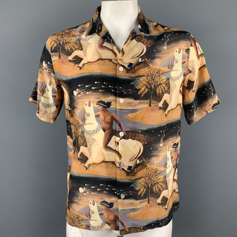 ENDLESS JOY Size L Multi-Color Painted Silk Camp Short Sleeve Shirt