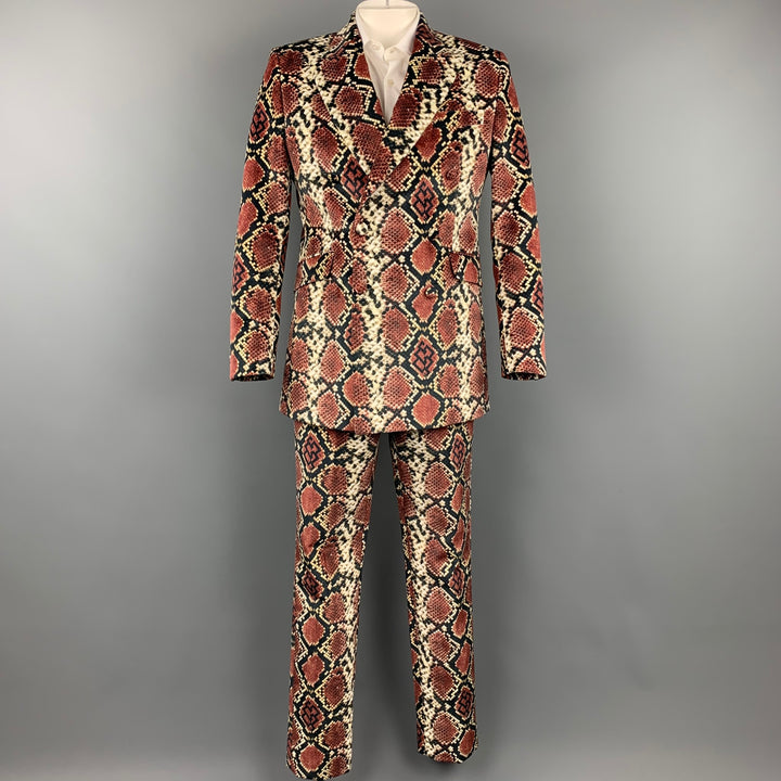 SSS WORLD CORP. S/S 19 Size 44 Burgundy & Black Snake Print Polyester Peak Lapel Suit