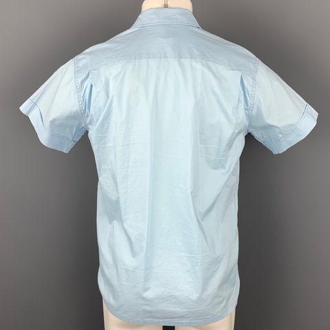 RWCHE Size M Light Blue Cotton Button Up Short Sleeve Shirt