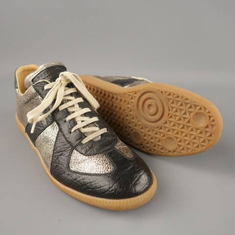 MAISON MARTIN MARGIELA Size 7 Black & Silver Low Top 'Replica' Sneakers