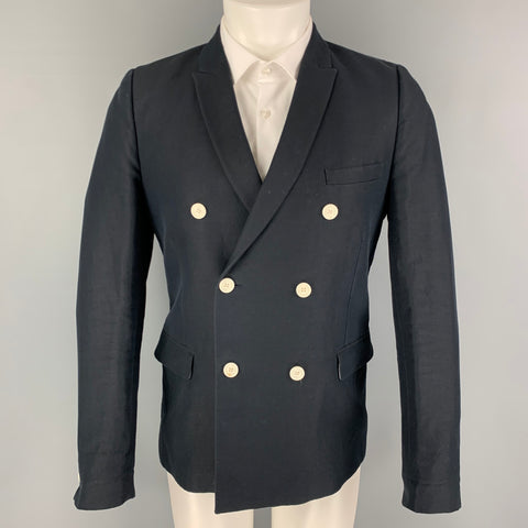 THE KOOPLES Size 38 Navy Cotton Linen Peak Lapel Sport Coat
