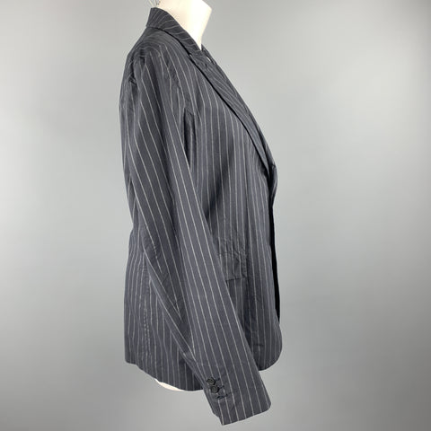 PEACHOO+KREJBERG Size L Navy Pinstriped Cotton Peak Lapel Blazer