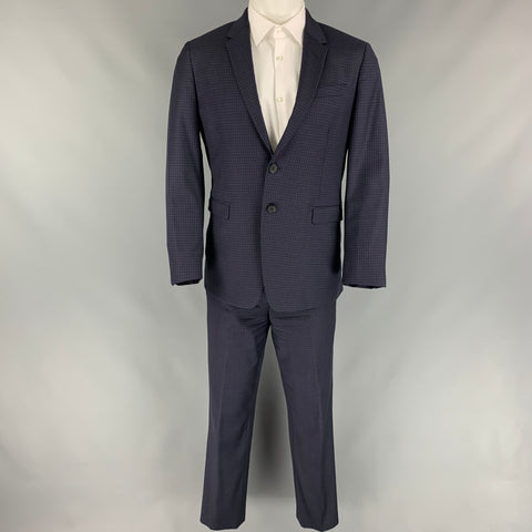 PAUL SMITH Talla 40 Traje regular de solapa de muesca de lana a cuadros azul marino y negro