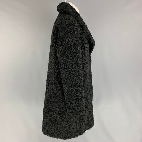 STAND STUDIO Taille S Manteau à revers cranté texturé en fausse fourrure noire