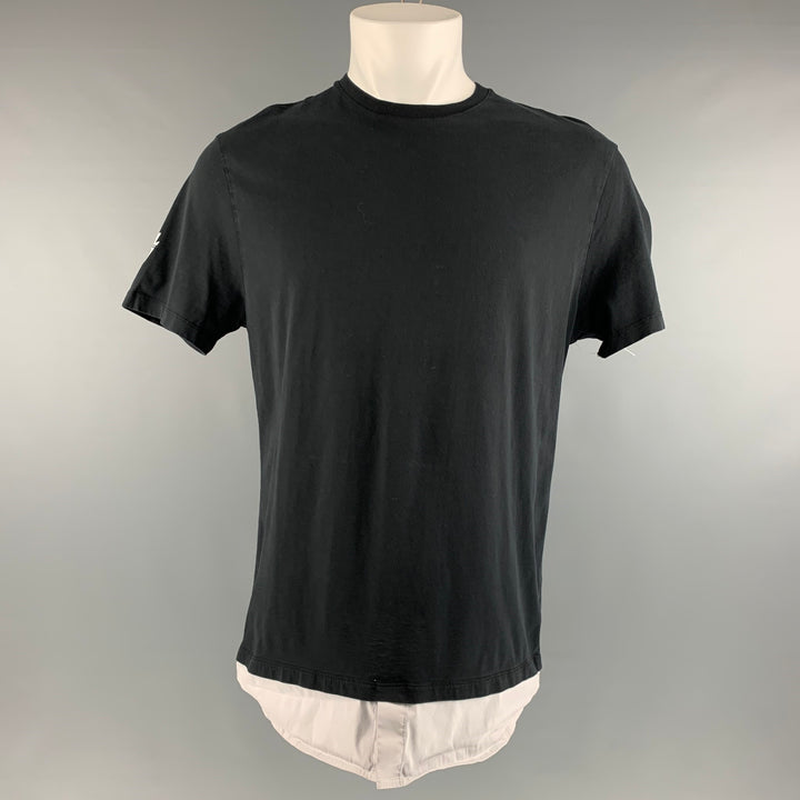 NEIL BARRETT Talla M Camiseta de manga corta de algodón de tejidos mixtos blanco negro