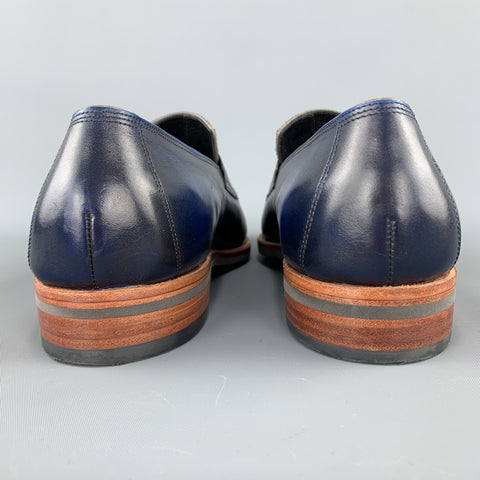 CORTHAY Talla 10.5 Mocasines sin cordones de cuero azul degradado