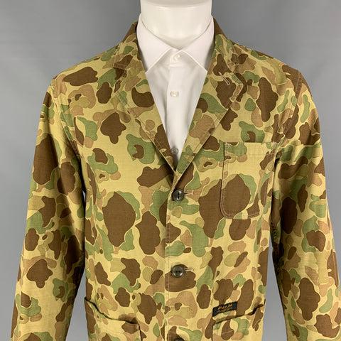 NEIGHBORHOOD Size XL Olive Brown Camo Cotton Notch Lapel Sport Coat