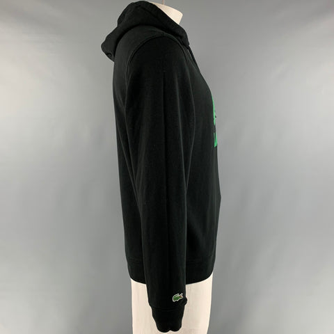 LACOSTE Size L Black Green Alligator Cotton Hooded Sweatshirt