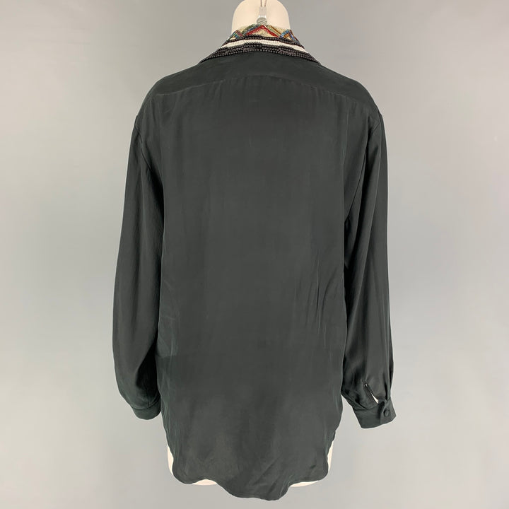 BOB MACKIE Size 8 Black Silk Beaded Long Sleeve Blouse