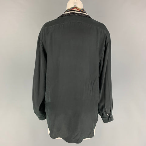 BOB MACKIE Taille 8 Blouse à manches longues en perles de soie noire
