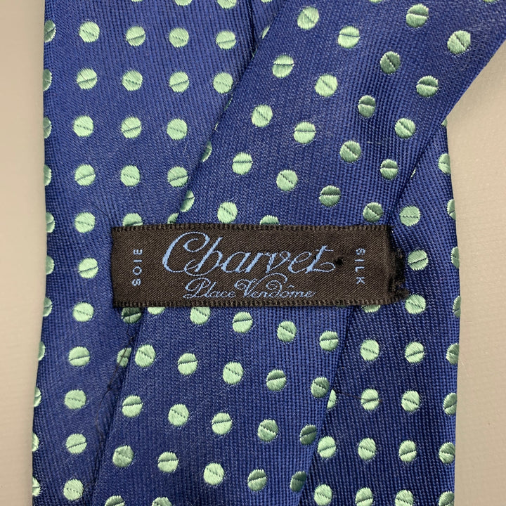 CHARVET Cravate en soie bleu et pois aqua