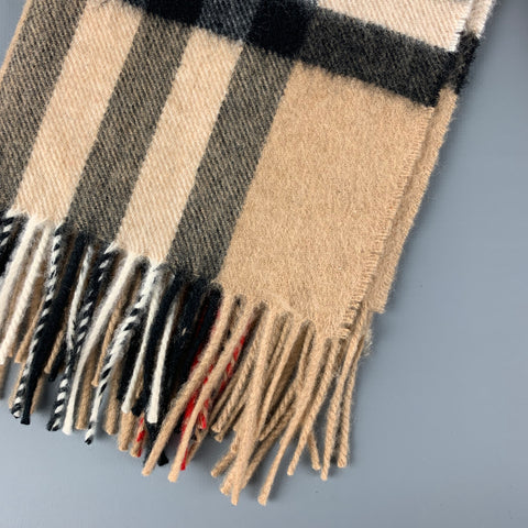 BURBERRY Beige Black Plaid Cashmere Scarf