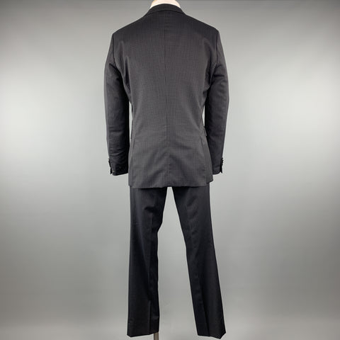 HUGO BOSS Size 40 Plaid Navy Wool 34 x 31 Notch Lapel Suit