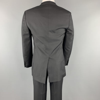 PAUL SMITH Size 38 Black Herringbone Wool Peak Lapel Suit