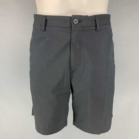 THEORY Size 36 Black Grey Stripe Cotton Blend Flat Front Shorts