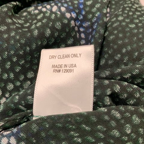 PRABAL GURUNG Size 0 Green Black Viscose  Silk Abstract floral V-Neck Dress Top