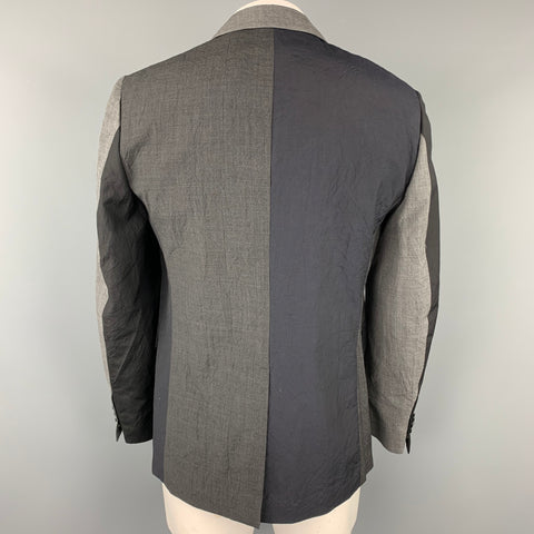 WOOSTER + LARDINI Size 44 Black & Grey Color Block Wool Sport Coat