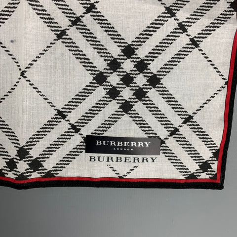 BURBERRY LONDON White & Black Plaid Cotton Pocket Square