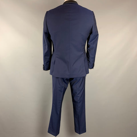 PAUL SMITH Size 42 Navy & Black Wool / Mohair Peak Lapel Tuxedo Suit