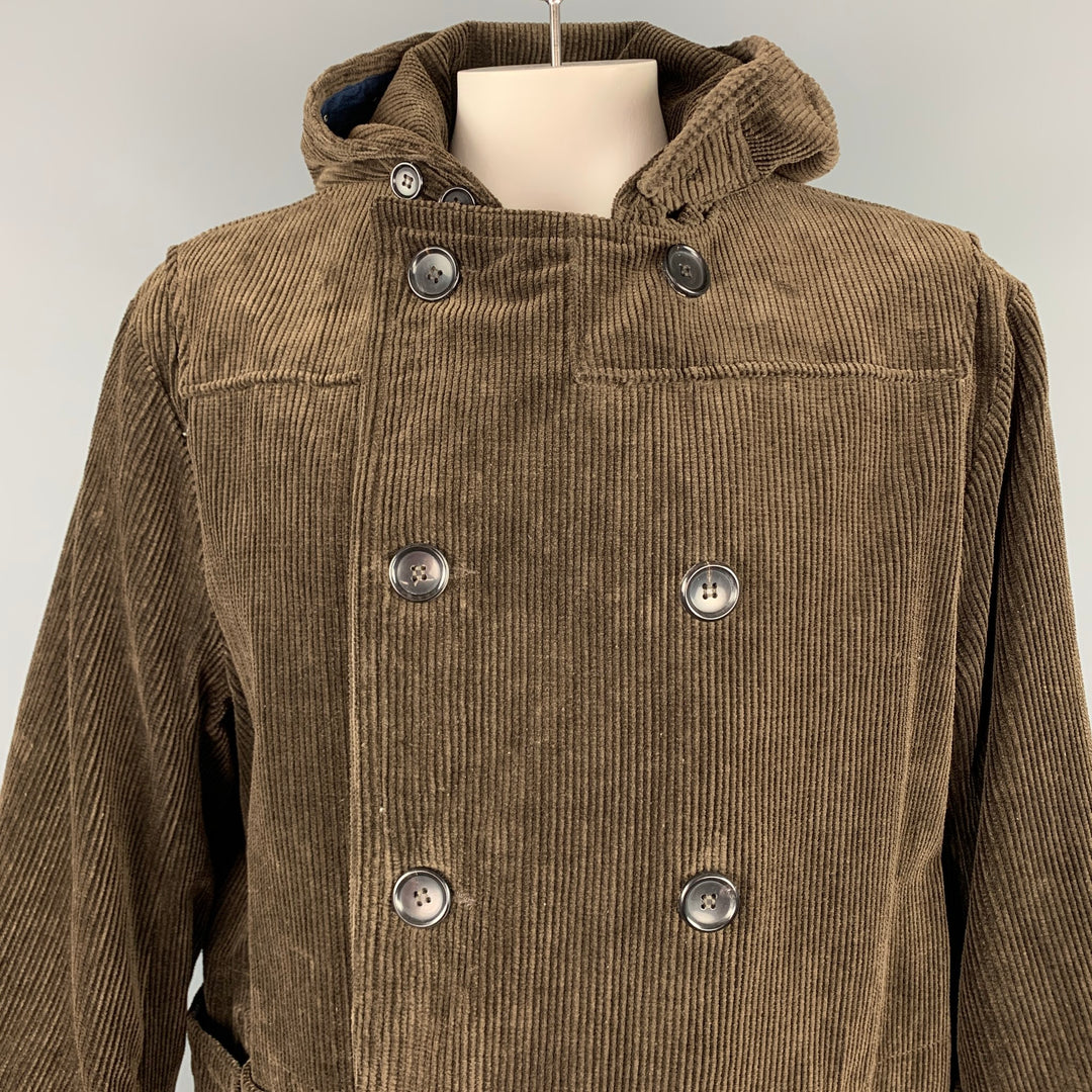 45rpm Taille XL Manteau à capuche à double boutonnage en velours côtelé marron