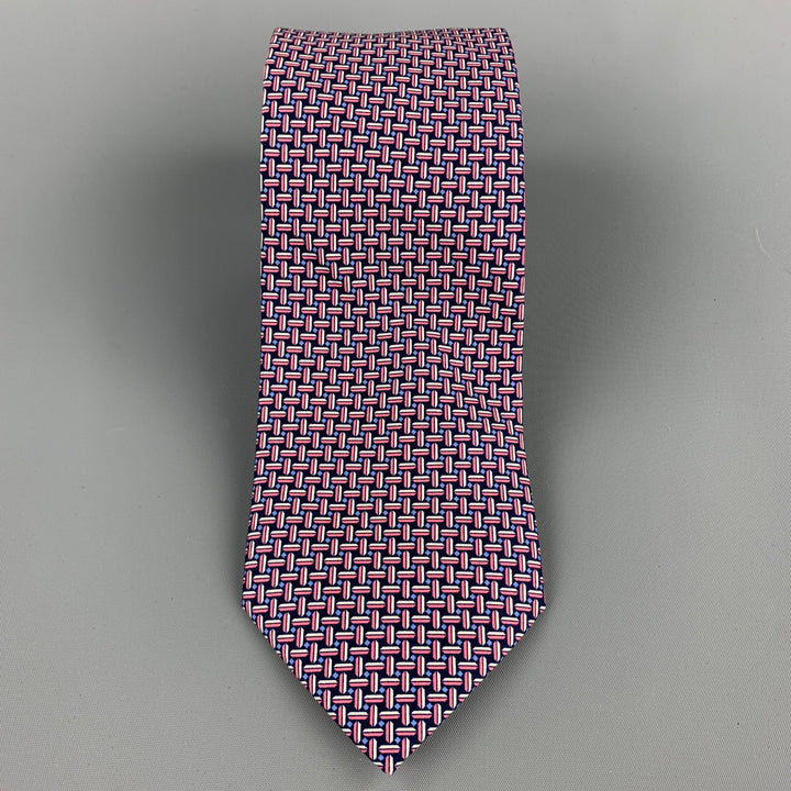BRIONI Navy & Pink Print Silk Tie