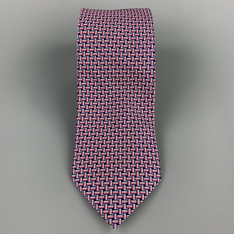 BRIONI Navy & Pink Print Silk Tie