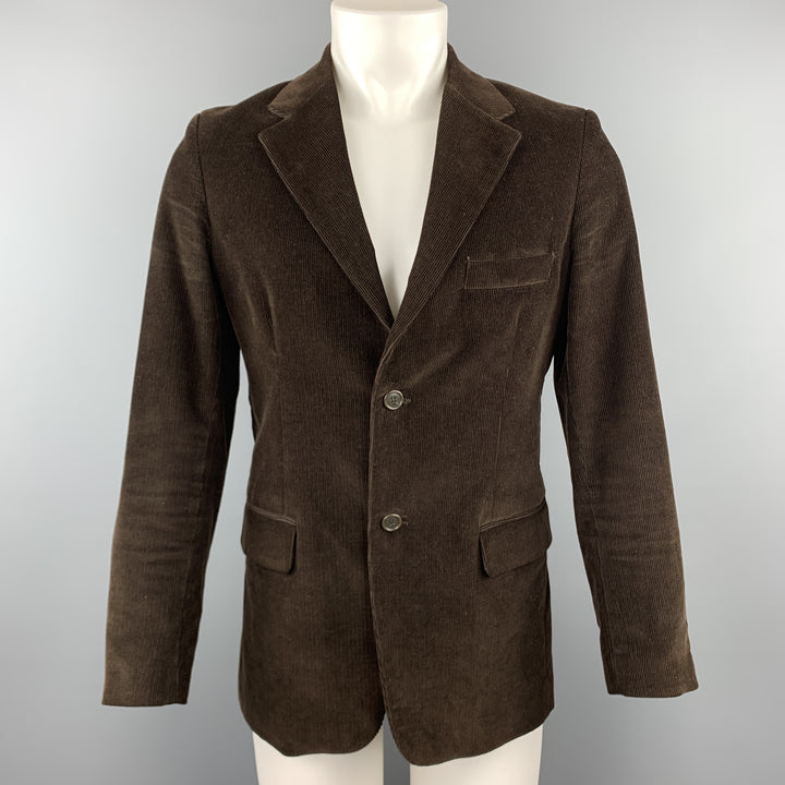 BARNEY'S CO-OP Talla 36 Abrigo deportivo con doble botonadura y solapa de muesca de algodón de pana negra