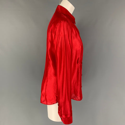 VIKTOR & ROLF Size M Red Silk Textured Button Up Shirt