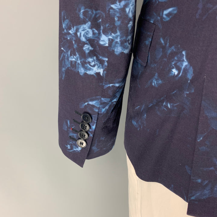 PAUL SMITH Size 42 Navy & Blue Abstract Floral Cotton Sport Coat
