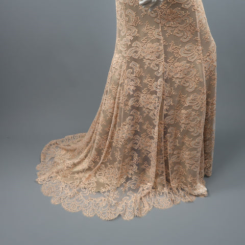 DOLCE & GABBANA Size 8 Beige Nylon Blend Floral Column Long Gown/Evening Wear