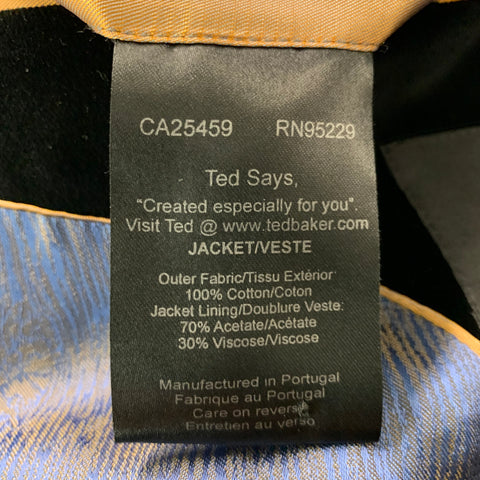 TED BAKER Size 42 Black Velvet Cotton Notch Lapel Sport Coat