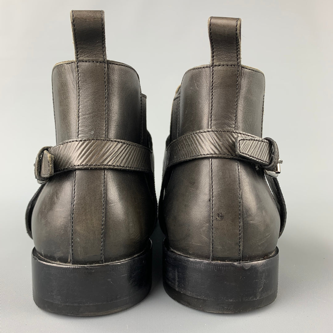 LOUIS VUITTON Size 12 Slate Antique Leather Harness Boots