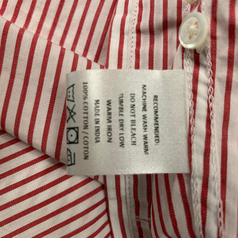 J.PRESS Size S Red & White Stripe Cotton Button Up Long Sleeve Shirt