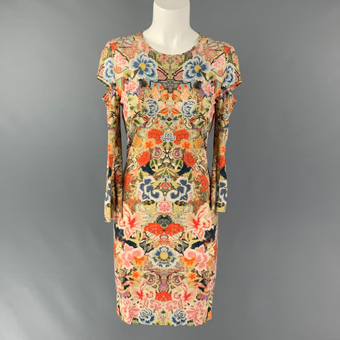 ALEXANDER MCQUEEN Size 6 Multi-Color Rayon Blend Floral Long Sleeve Dress
