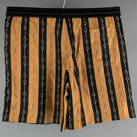 GUCCI Size 36 Black Gold Stripe Acetate Athletic Shorts