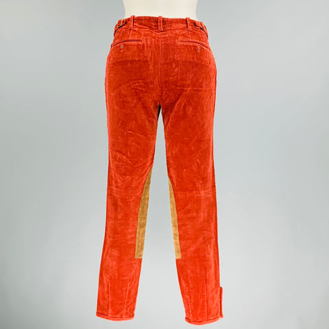 RALPH LAUREN Size 8 Red Brown Cotton Elastane Patchwork Suede Casual Pants