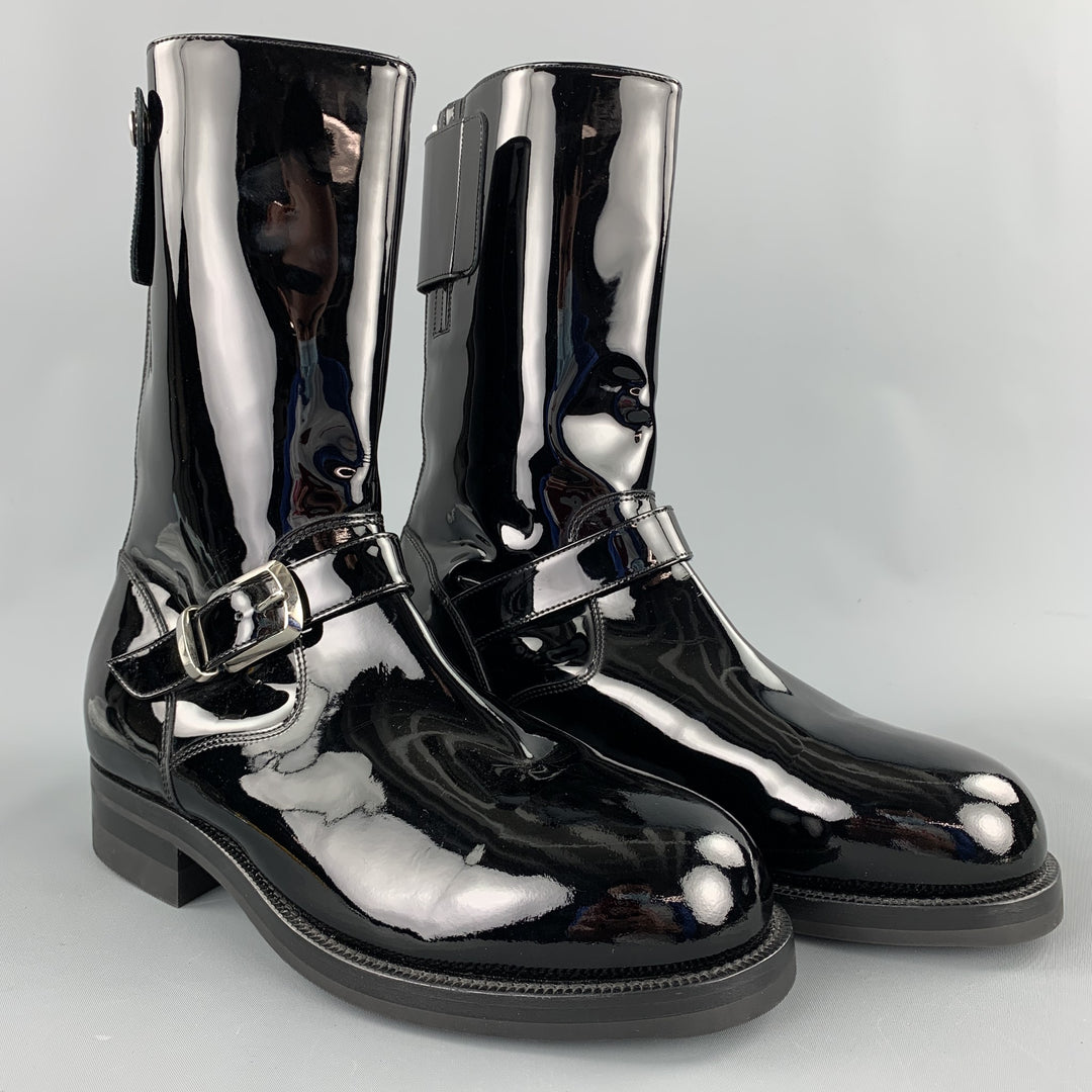 PAUL SMITH Size 9 Black Patent Leather Biker Boots