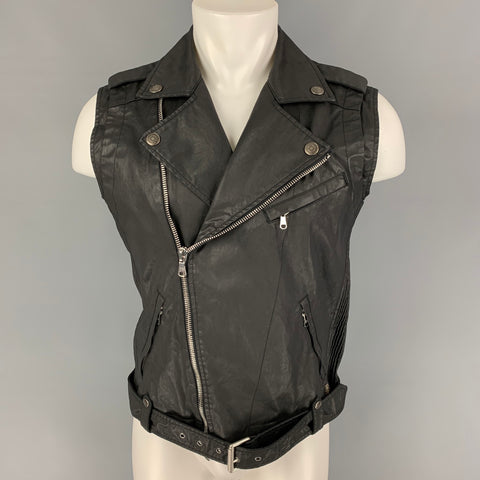 PIERRE BALMAIN Talla 40 Chaleco motero de poliuretano y algodón revestido negro