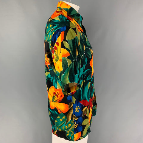 Vintage BURMA BIBAS Size L Multi-Color Floral Rayon Short Sleeve Shirt