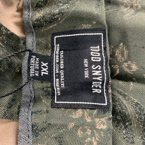 TODD SNYDER Size XXL Olive Print Cotton Drawstring Green Casual Pants