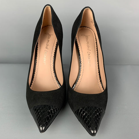 JEAN-MICHEL CAZABAT Zapatos de tacón con punta en punta de ante de lagarto negro Talla 9