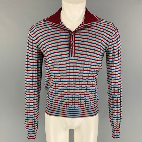 DOLCE & GABBANA Size S Burgundy Grey Stripe Knit Pullover