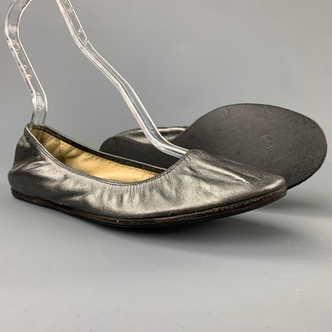 LANVIN 2007 Size 7.5 Silver Leather Ballet Flats