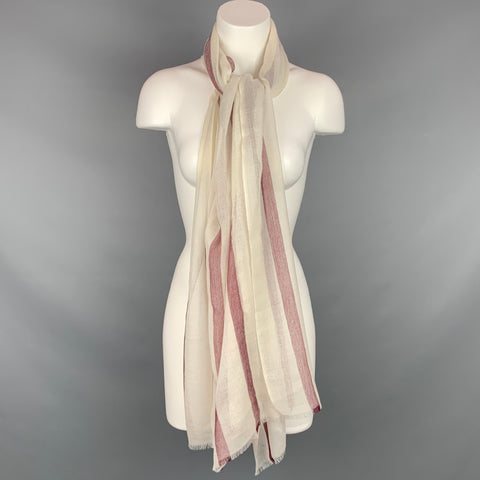 DENIS COLOMB White & Burgundy Stripe Cashmere Scarf